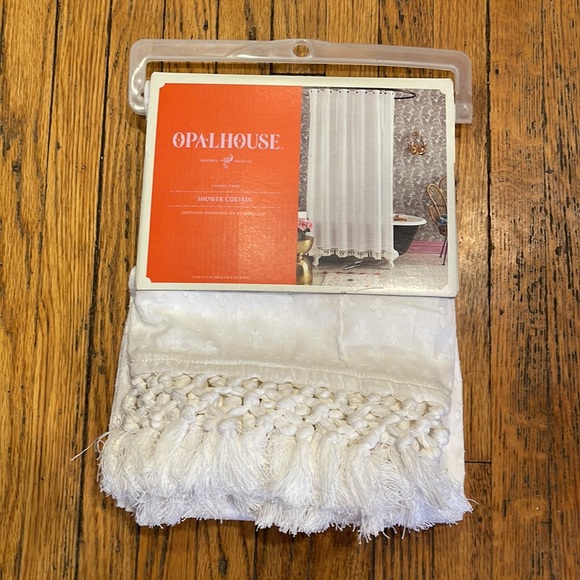 Opalhouse Bath Textured Dot Fringed Shower Curtain White Opalhouse